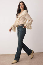 Mavi-Yeşil Soluk Efektli Yüksek Bel Orta Esnek Flare Jeans TWOSS26JE00022