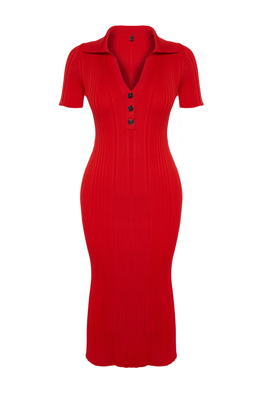 Trendyolmilla Kırmızı Midi Triko Polo Yaka Elbise TWOSS24EL00282