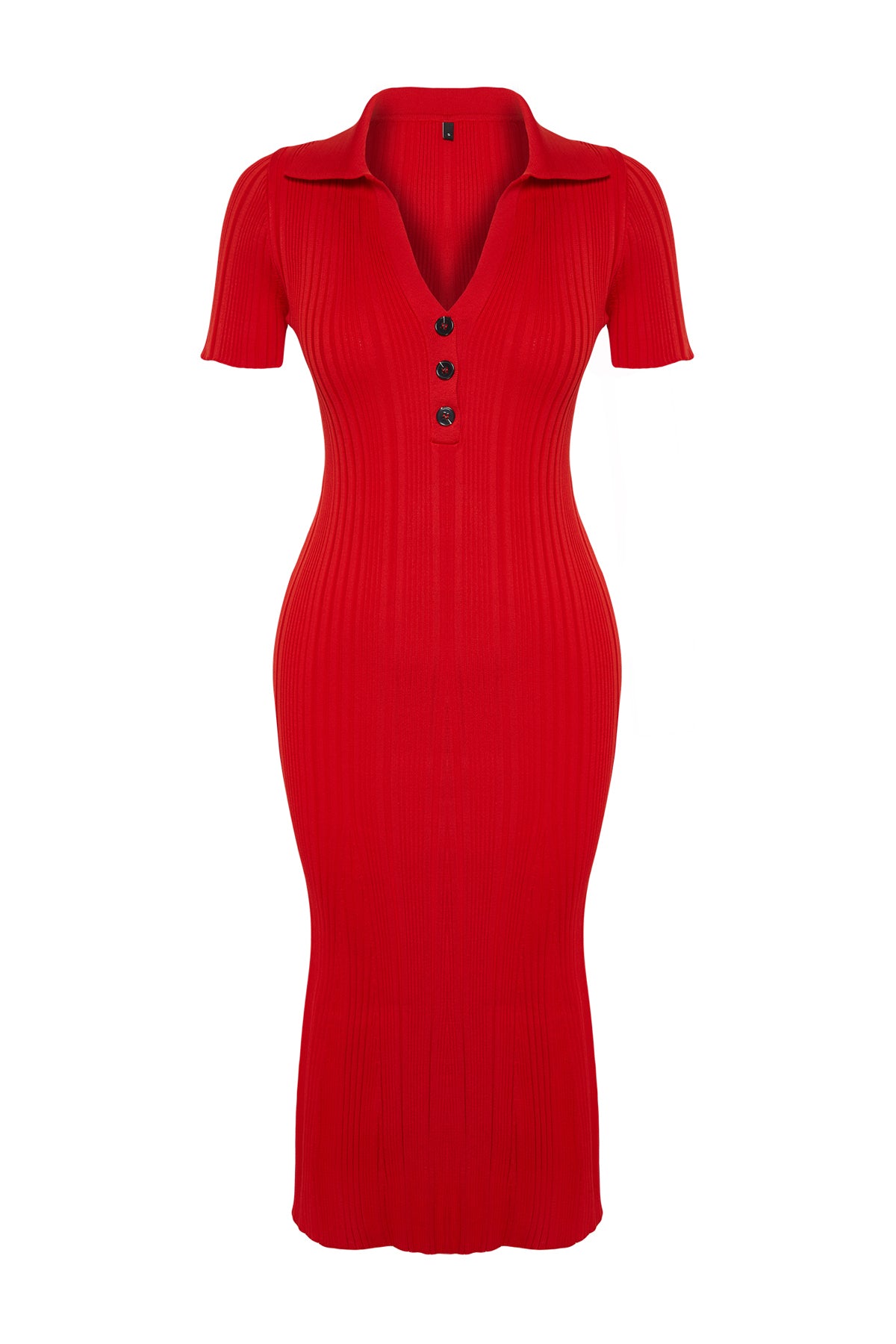 Trendyolmilla Kırmızı Midi Triko Polo Yaka Elbise TWOSS24EL00282