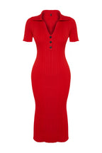 Trendyolmilla Kırmızı Midi Triko Polo Yaka Elbise TWOSS24EL00282