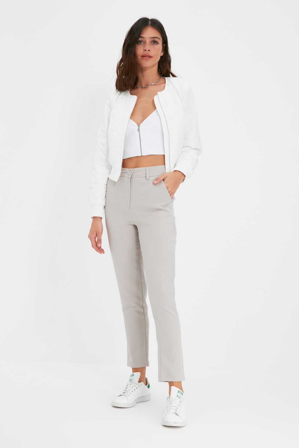 Trendyolmilla Siyah Basic Cigarette Dar Paça Dokuma Kumaş Pantolon TWOSS19ST0038
