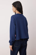 Trendyolmilla Lacivert Kalın İçi Polarlı Kurdele Detaylı Crop Boy Örme Sweatshirt TWOAW26SW00075