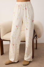 Ekru %100 Pamuklu Kurdele ve Yıldız Baskılı Örme Pijama Takımı THMAW26PT00116