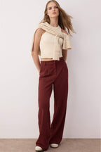 Trendyolmilla Bordo Pilili Wide Leg/Geniş Paça  Pantolon TWOAW25PL00109