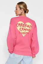 Trendyolmilla Ekru Kalın İçi Polarlı Göğüs ve Sırt Kabartma Baskılı Oversize Örme Sweatshirt TWOAW24SW00226
