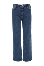 Trendyolmilla Koyu Mavi Bel Detaylı Yüksek Bel Wide Leg Jeans TWOSS21JE0385