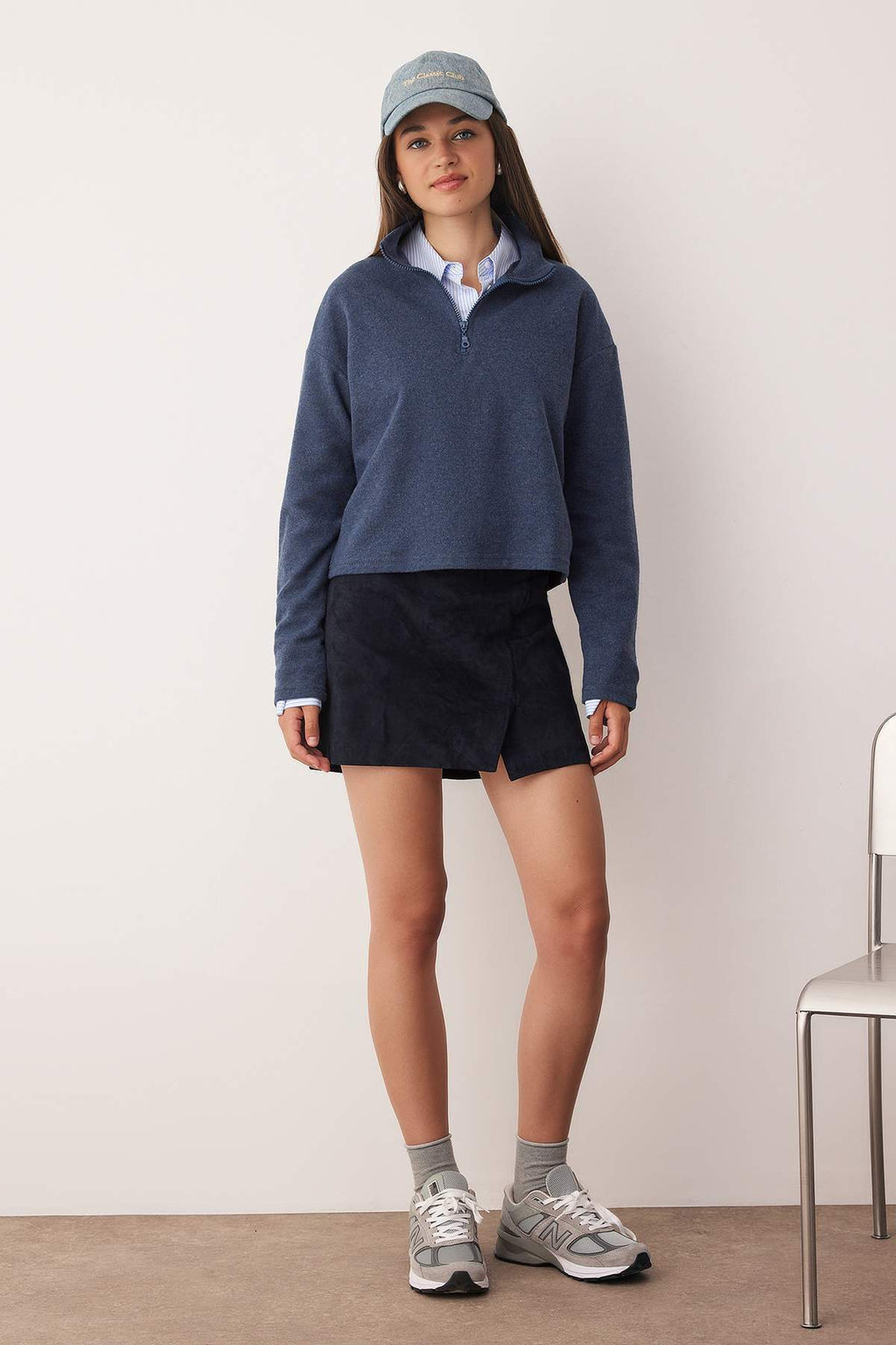 Trendyolmilla Mavi Selanik/Triko Görünümlü Fermuarlı Yaka Regular/Normal Kalıp Örme Sweatshirt TWOAW22SW0732