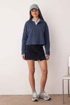 Trendyolmilla Mavi Selanik/Triko Görünümlü Fermuarlı Yaka Regular/Normal Kalıp Örme Sweatshirt TWOAW22SW0732