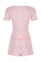 Trendyolmilla Beyaz %100 Pamuklu Çiçekli Kurdele/Fiyonklu Fitilli Şortlu Örme Pijama Takımı THMSS25PT00434