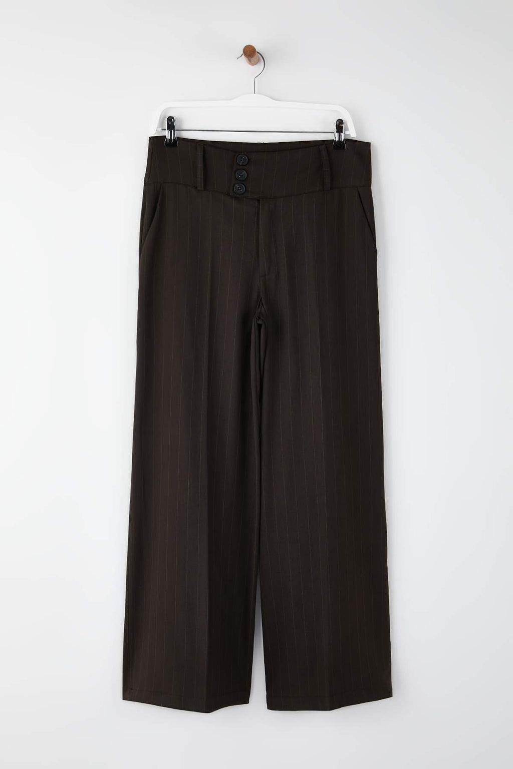 Kahverengi Çizgili Bel Detaylı Extra Geniş Paça Wide Leg Dokuma Pantolon TWOAW26PL00168