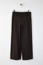 Kahverengi Çizgili Bel Detaylı Extra Geniş Paça Wide Leg Dokuma Pantolon TWOAW26PL00168