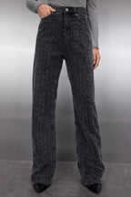 Siyah Dokulu Yüksek Bel Wide Leg Geniş Paça %100 Pamuk Non-Stretch Jeans TWOSS25JE00149