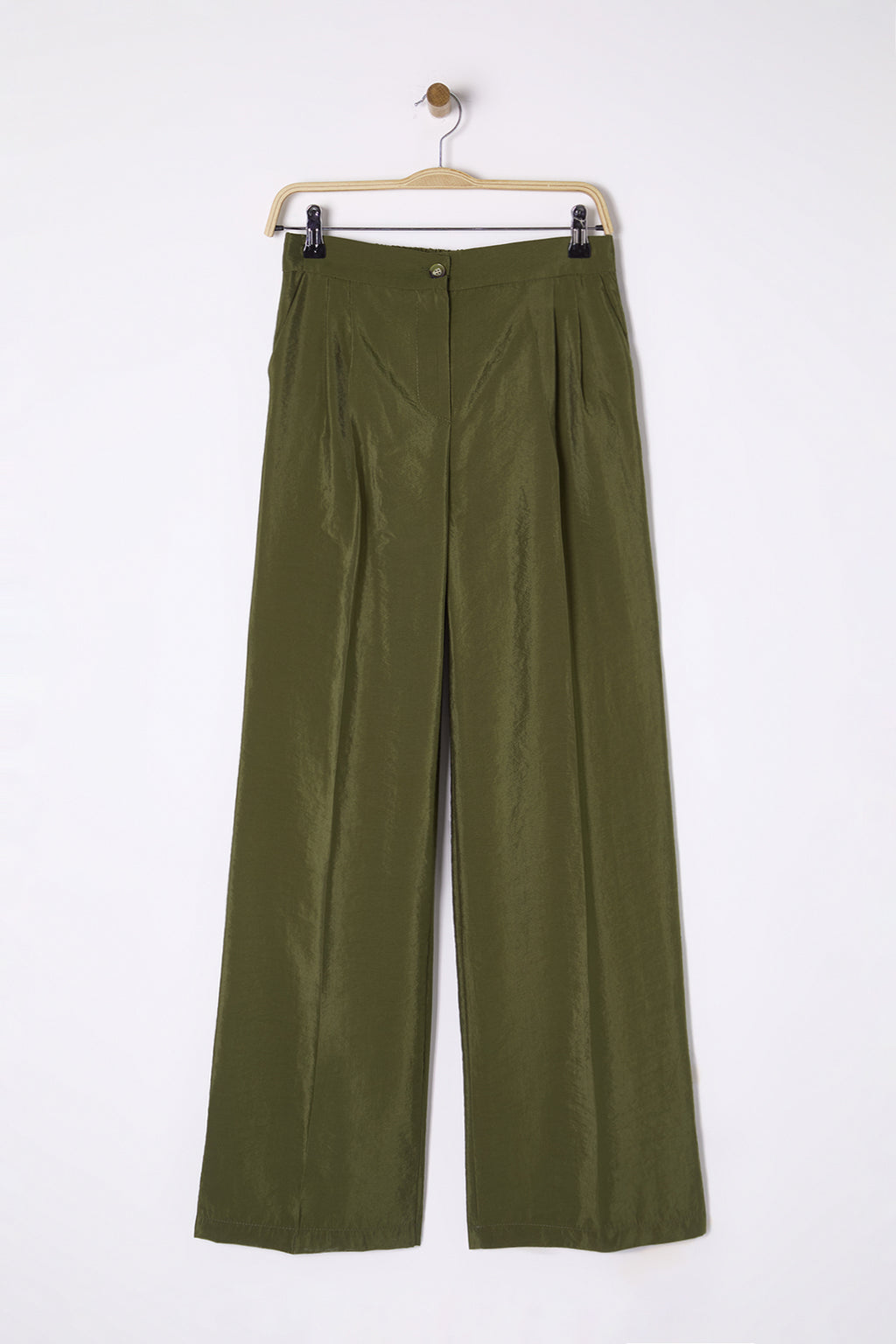 Trendyolmilla Bej Yumuşak Tuşeli Wide Leg/Geniş Paça Dokuma Pantolon TWOSS25PL00004