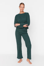 Trendyolmilla Koyu Yeşil Fitilli Örme Pijama Takımı THMAW21PT0009