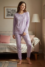 Trendyolmilla Lila %100 Pamuklu Göz Desenli T-shirt-Jogger Örme Pijama Takımı THMAW22PT0270