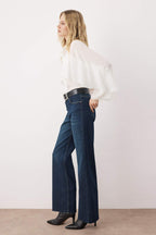 Trendyolmilla Koyu Mavi Yüksek Bel Comfort Paçası Kesikli Wide Leg Palazzo Jeans TWOAW26JE00081