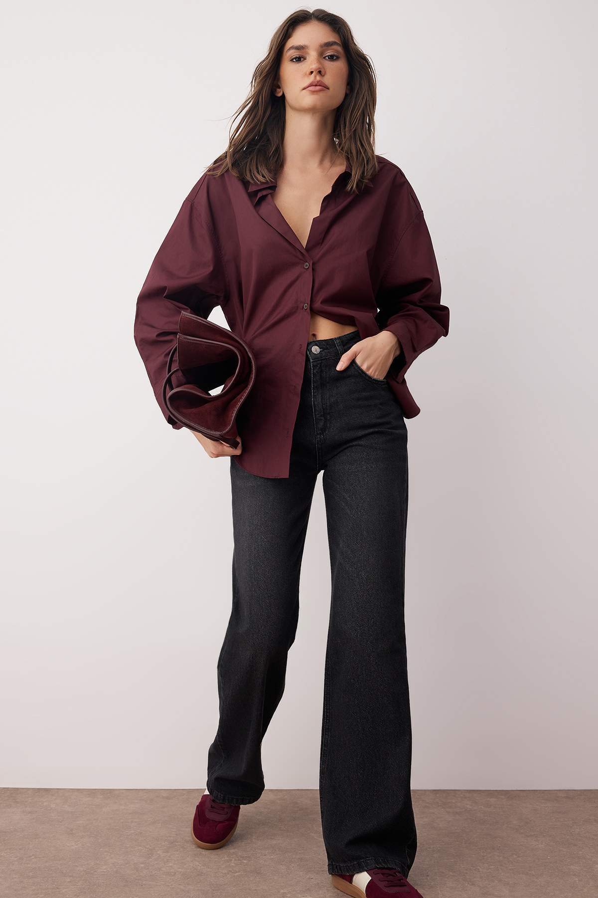 Siyah Yüksek Bel Wide Leg Geniş Paça %100 Pamuk Non-Stretch Jeans TWOAW24JE00073 الصورة الرئيسية