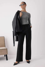 Trendyolmilla Wardrobe Essentials Siyah Bağcıklı Kışlık Tuşeli Rahat Kumaş Geniş Paça Pantolon | TWOAW26PL00012