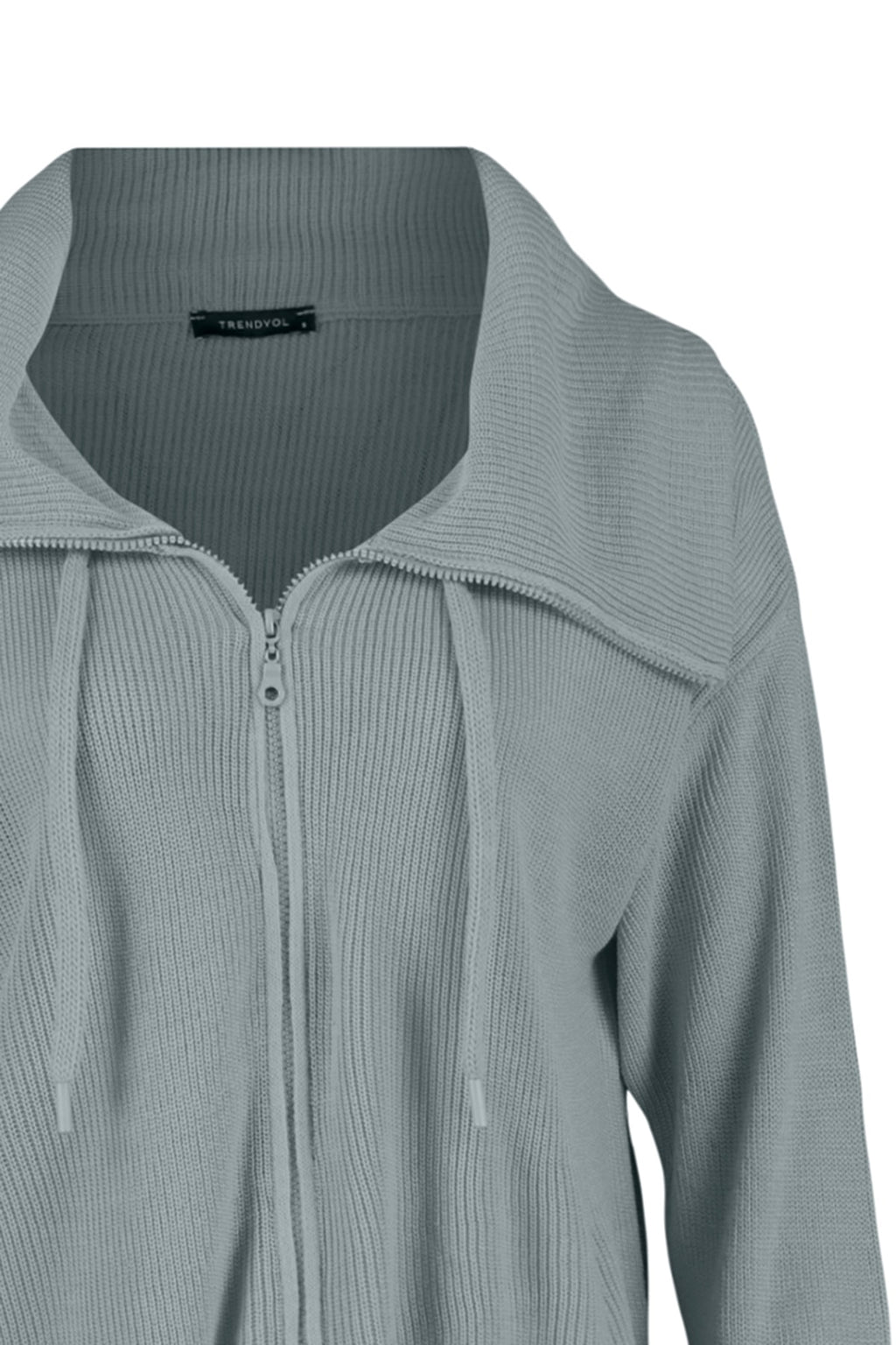 Trendyolmilla Taş Geniş Kalıp Fermuar Detaylı Triko Hırka TWOAW23HI00189