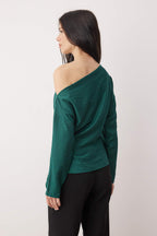 Trendyolmilla Ördek Başı Yeşili Aksesuar Detaylı Düşük Omuz Dokuma Bluz TWOAW26BZ00280