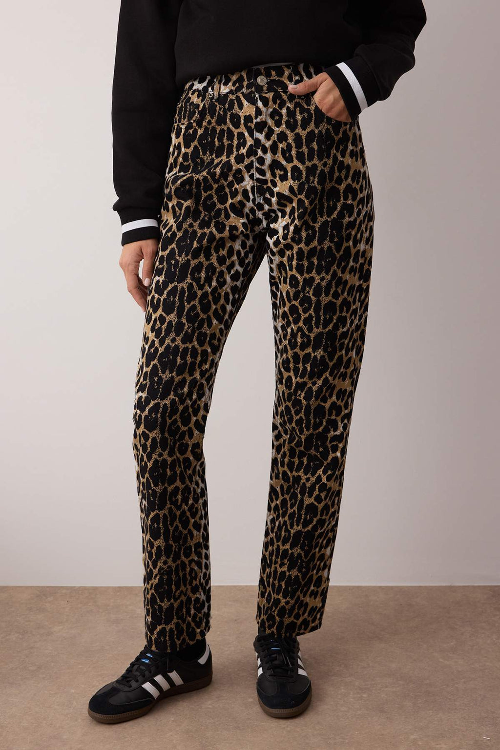 Kahverengi Leopar Desenli Straight/Düz Kesim Dokuma Pantolon TWOSS24PL00170