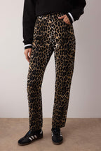 Kahverengi Leopar Desenli Straight/Düz Kesim Dokuma Pantolon TWOSS24PL00170