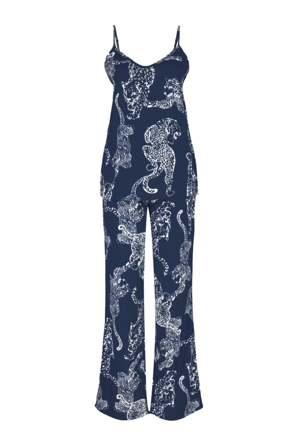 Trendyolmilla Lacivert Kaplan Desenli İp Askılı Viskon Dokuma Pijama Takımı THMSS24PT00127