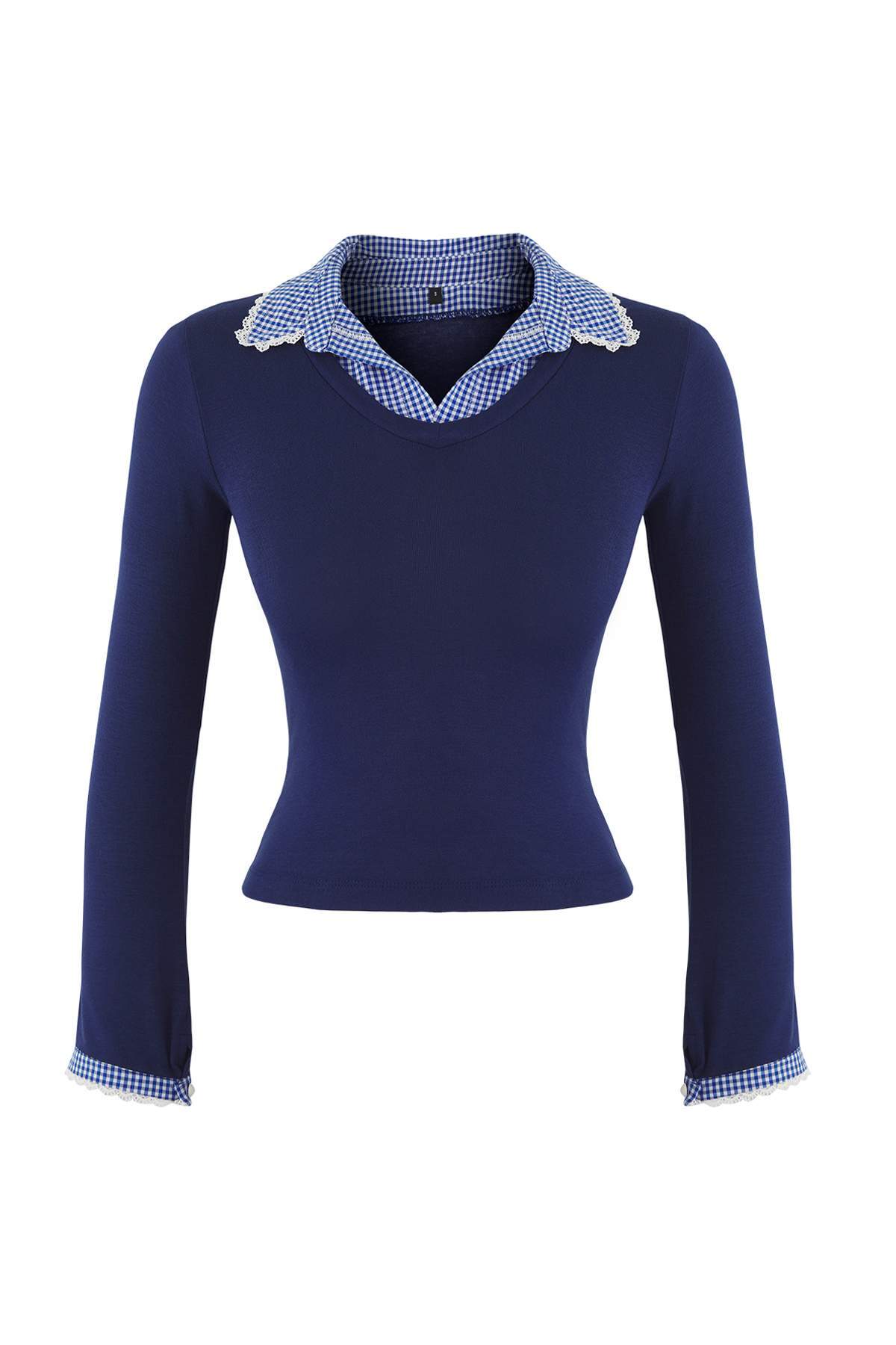 Trendyolmilla Kahverengi Ekose/Kareli Fitted/Vücuda Oturan Dokuma Detaylı Örme Bluz TWOAW26BZ00008
