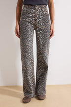 Trendyolmilla Çok Renkli Leopar Desenli Kahverengi Yüksek Bel Orta Esnek Wide Leg Jeans TWOAW25JE00309