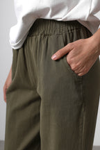 Haki Beli Lastikli Gabardin Pamuklu Pantolon TWOSS25PL00036