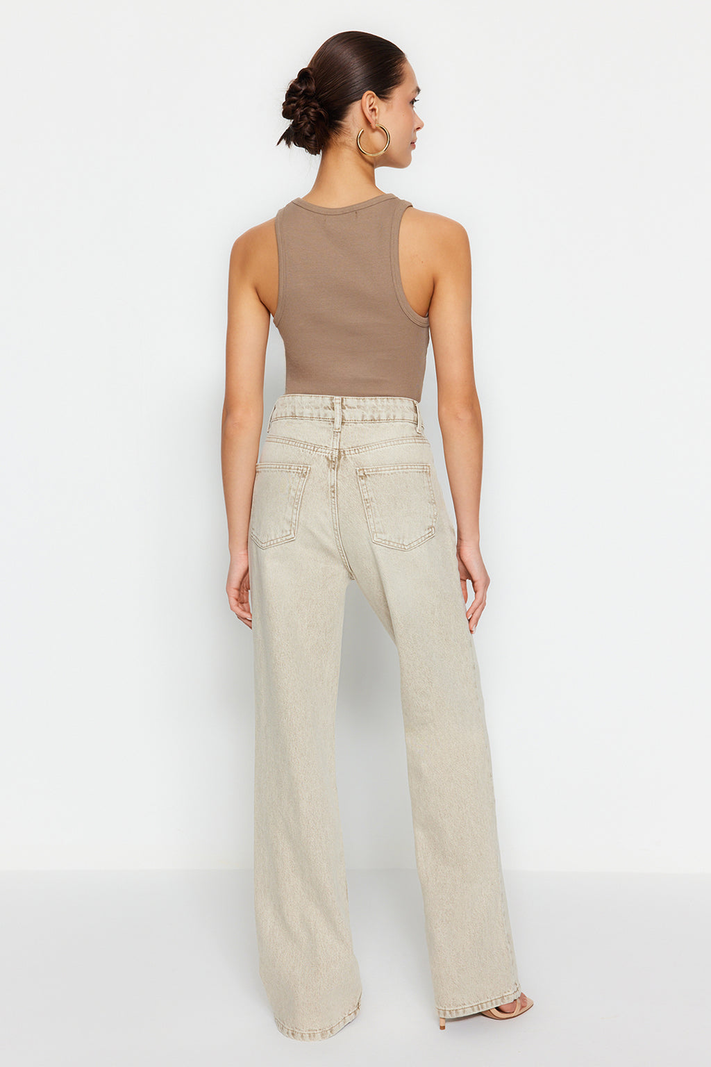 Trendyolmilla Gül Kurusu Normal Bel Wide Leg Jeans TWOSS24JE00011