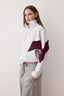 Gri Melanj Bordo Renk Bloklu Fermuarlı Dik Yaka Oversize Bomber Örme Sweatshirt TWOAW26SW00037