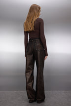 Limited Edition Kahverengi Leopar Varak Baskılı Yüksek Bel Wide Leg Jeans TWOAW25JE00071