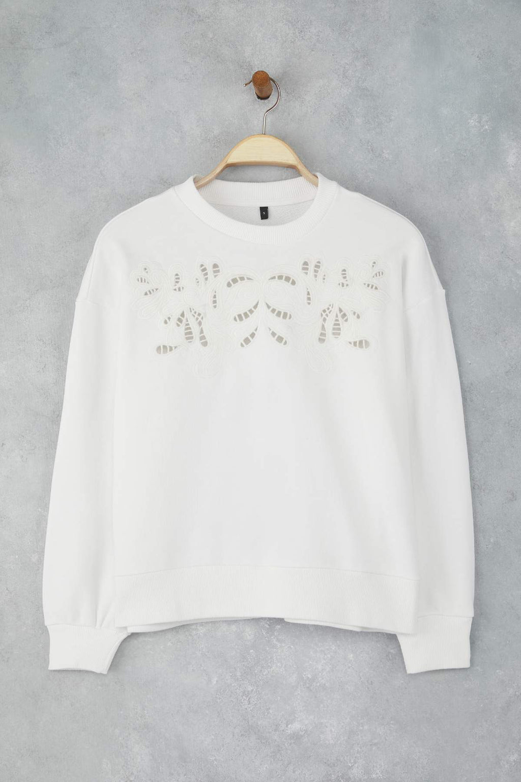 Ekru Nakışlı Regular/Normal Kalıp Örme Sweatshirt TWOAW26SW00011