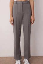 Trendyolmilla Indigo Straight/Düz Kesim Yüksek Bel Nervür Dikişli Dokuma Pantolon TWOSS21PL0093