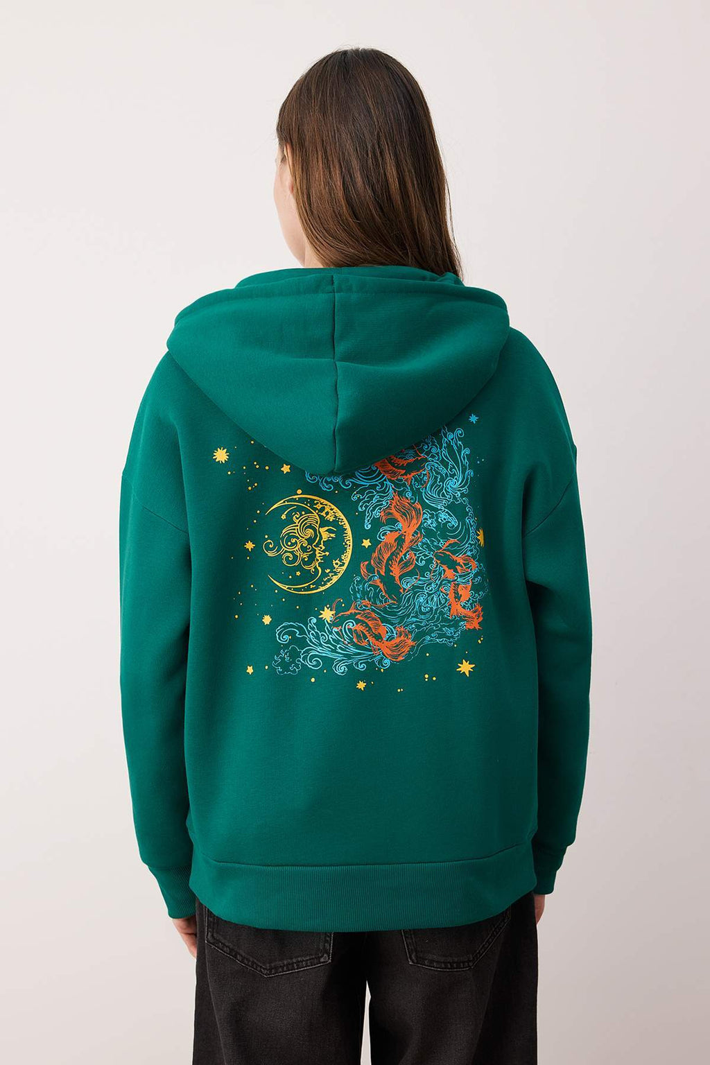 Trendyolmilla Ekru Kalın İçi Polarlı Kapüşonlu Baskılı Oversize/Geniş Kalıp Örme Sweatshirt TWOAW24SW00136