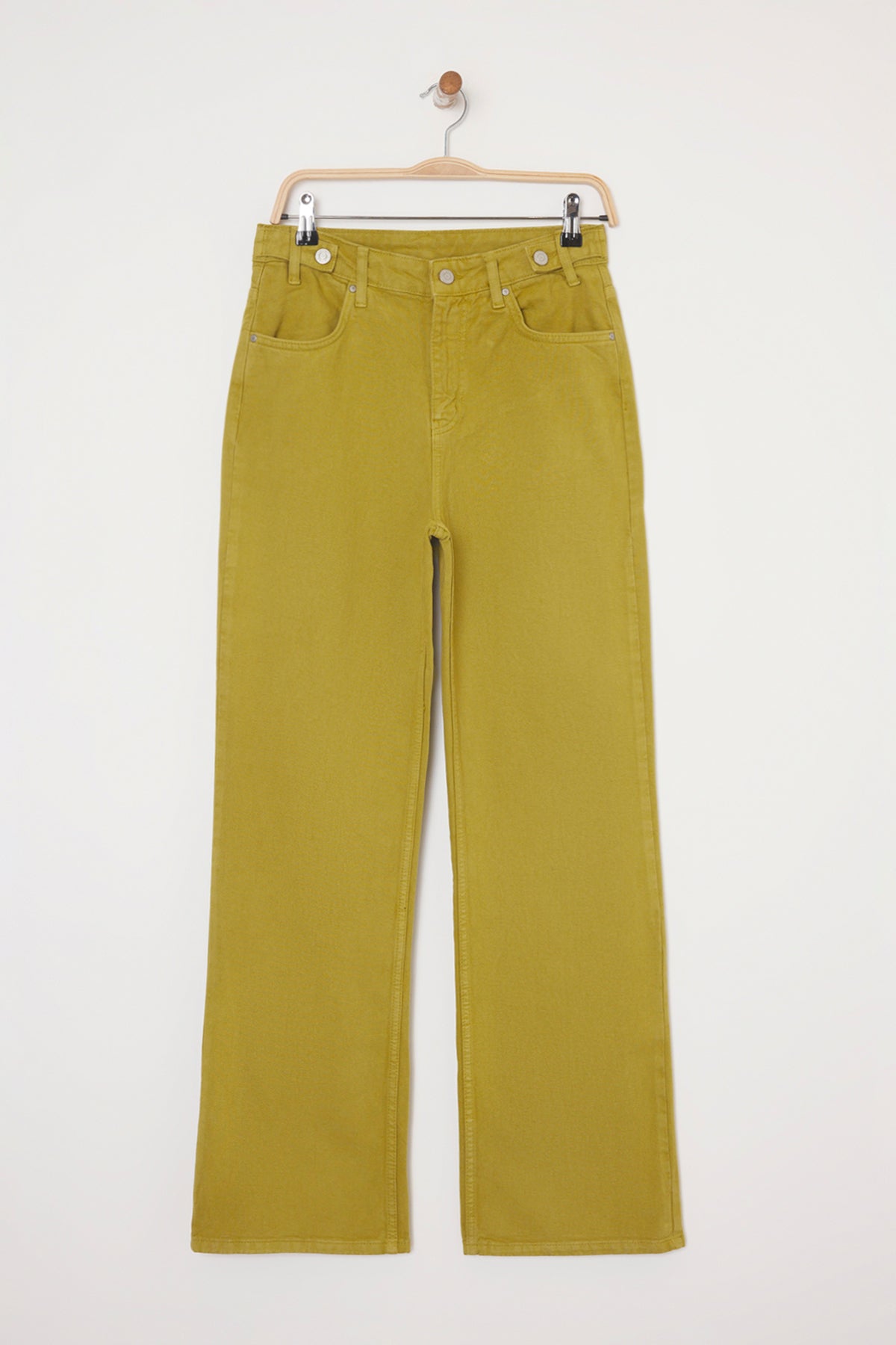 Trendyolmilla Yağ Yeşili Bel Detaylı Yüksek Bel Wide Leg Pantolon TWOAW25JE00039