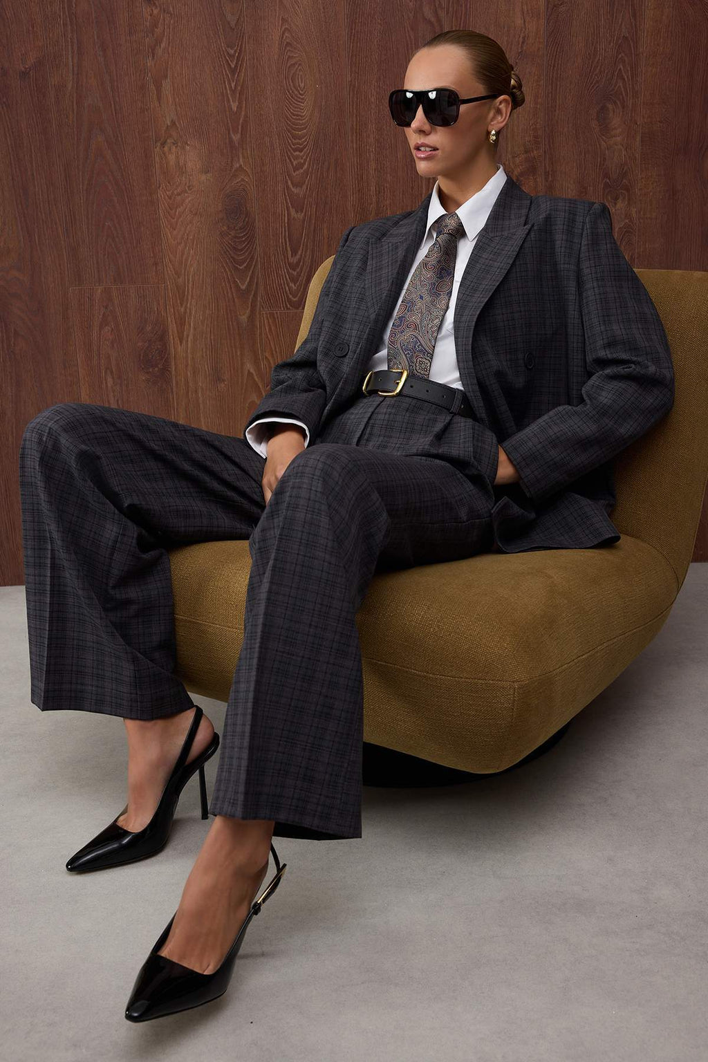 Antrasit Özel Koleksiyon Ekoseli Geniş Paça Dokuma Pantolon TWOAW26PL00062