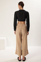 Trendyolmilla Vizon Modal Cep Detaylı Wide Leg/Geniş Paça Pileli Dokuma Pantolon TWOSS25PL00081 Palazzo