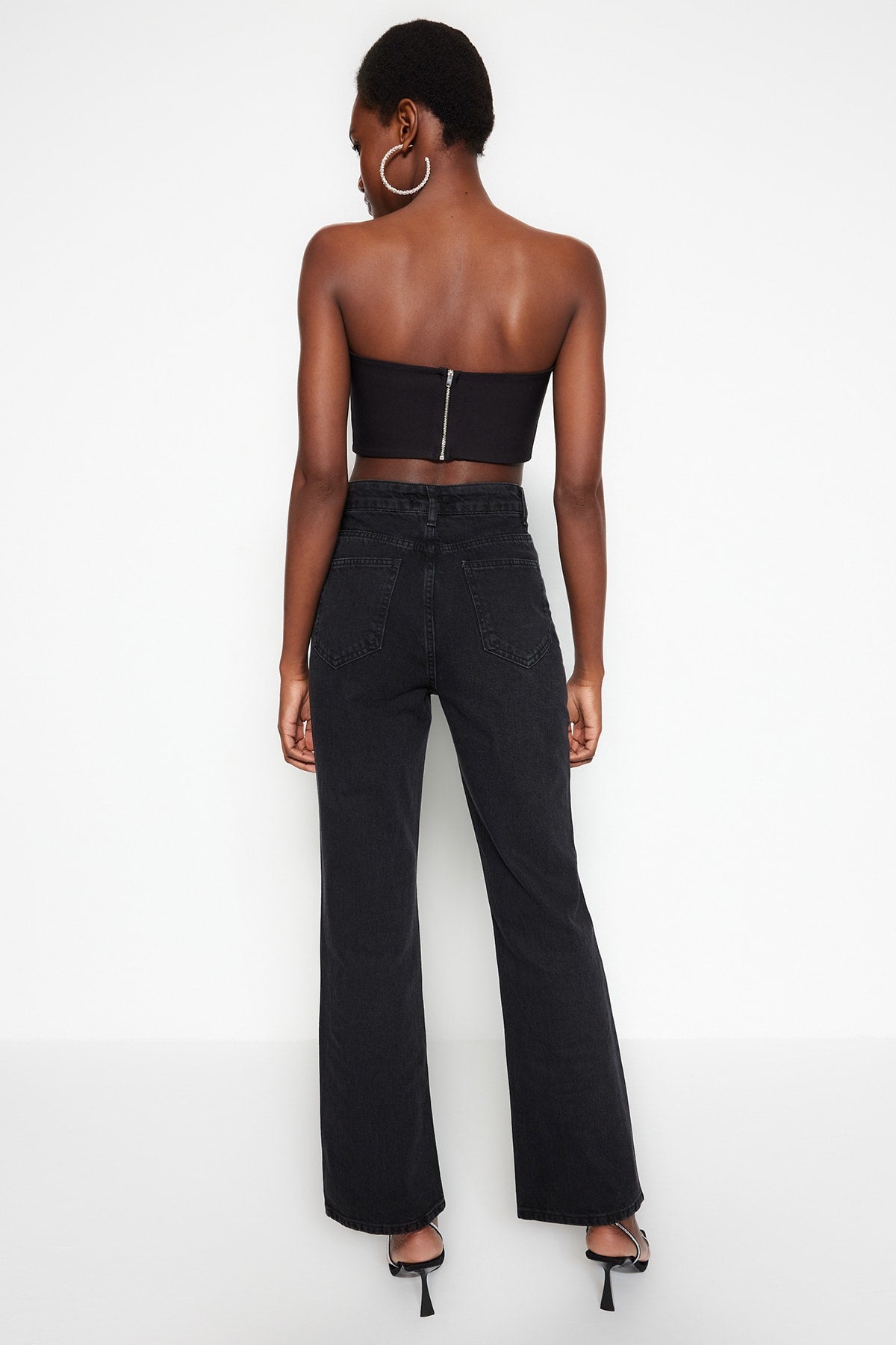 Trendyolmilla Kahverengi Taşlı Yüksek Bel Wide Leg Jeans TWOAW23JE00442