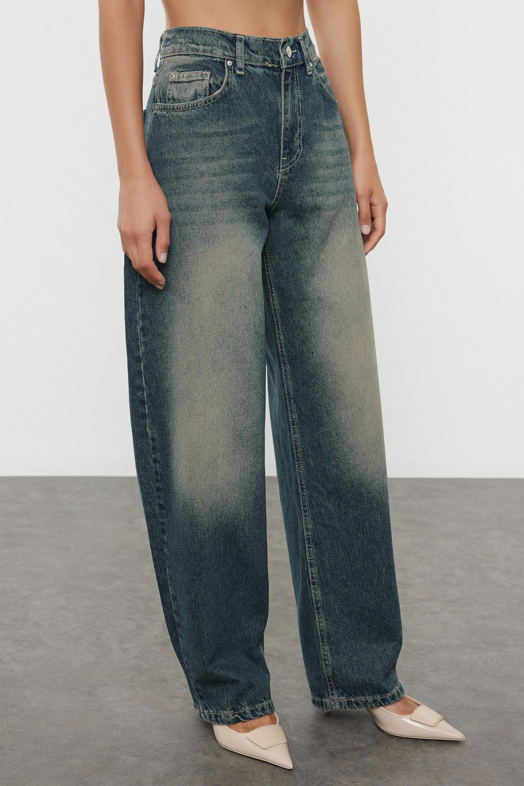 More Sustainable Koyu Mavi Normal Bel Loose Baggy %100 Pamuk Non-Stretch Jeans TWOAW25JE00140