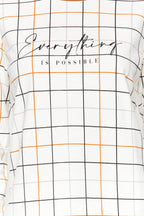 Beyaz %100 Pamuklu Ekoseli Tshirt-Pantolon Örme Pijama Takımı THMAW24PT00235