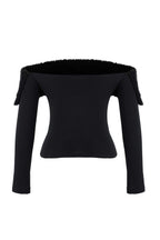 Siyah Suni Kürklü Carmen Yaka Örme Party Bluz TPRAW26BZ00047