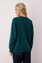 Trendyolmilla Zümrüt Yeşili Oversize/Bol Kesim Bisiklet Yaka Kalın Şardonsuz Örme Sweatshirt TWOAW26SW00029