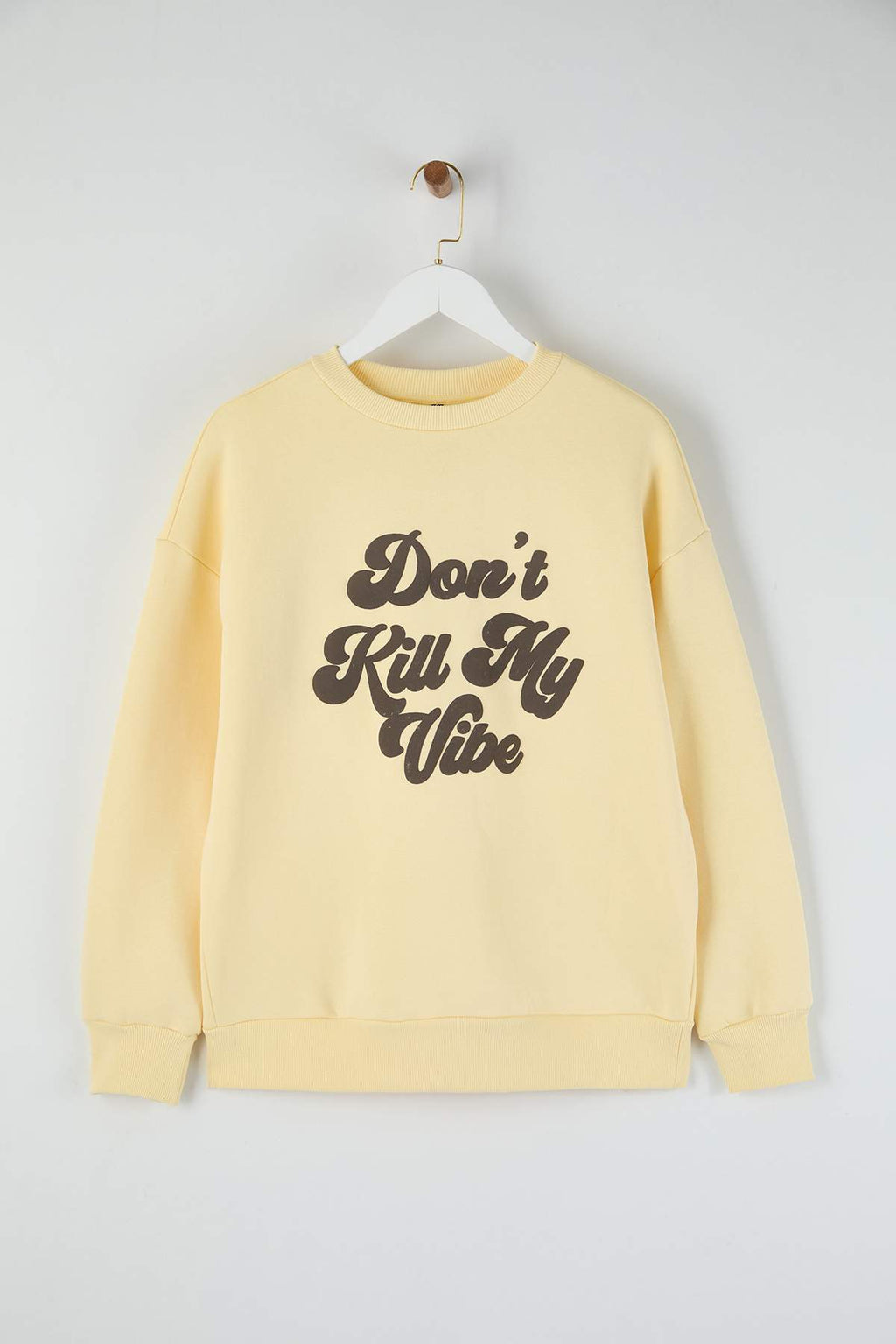 Teen Sarı Kabartma Slogan Baskılı Oversize/Geniş Kalıp Kalın Örme Sweatshirt TWOAW26SW00172