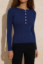 Trendyolmilla Wardrobe Essentials Saks Fitted/Vücuda Oturan Fitilli Triko Kazak TWOAW26KZ00083