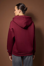 Bordo Nakışlı/İşleme Oversize/Geniş Kalıp Kapüşonlu Örme Sweatshirt TWOAW26SW00171