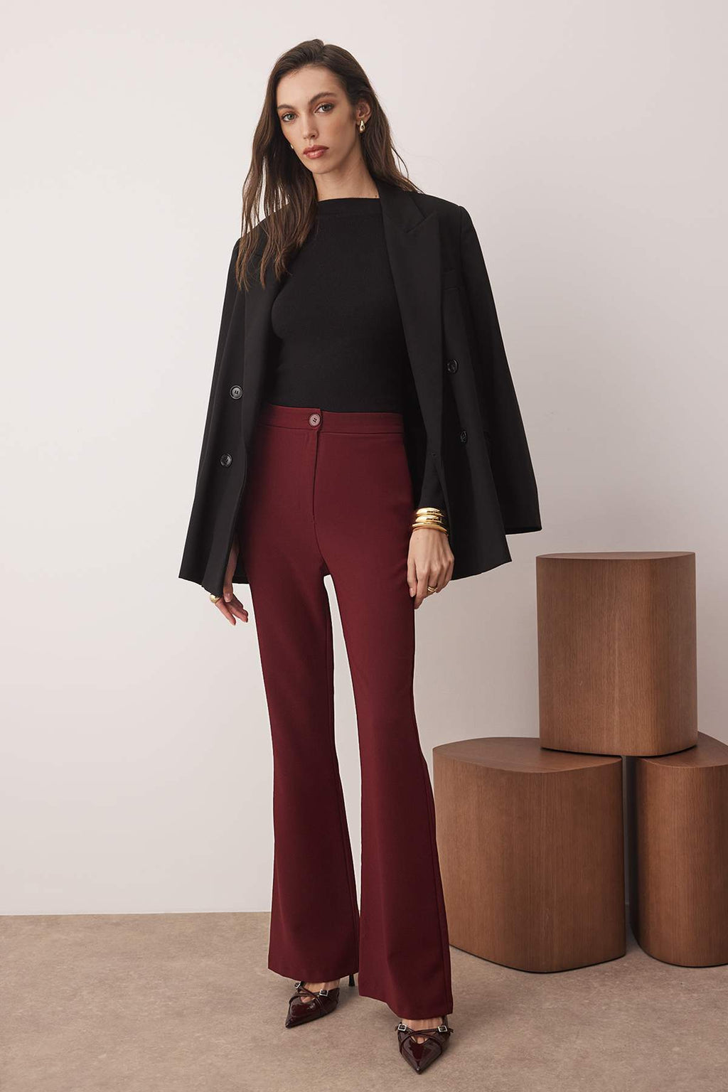 Trendyolmilla Gri İspanyol Paça Flare Bootcut Dokuma Kumaş Pantolon TOFAW19BB0581