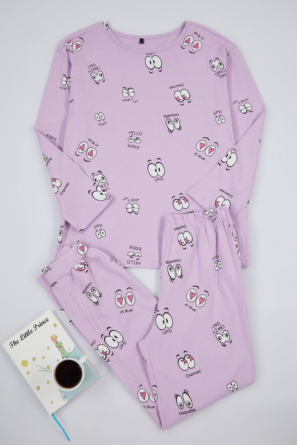 Trendyolmilla Tarçın %100 Pamuklu Göz Desenli T-shirt-Jogger Örme Pijama Takımı THMAW22PT0270