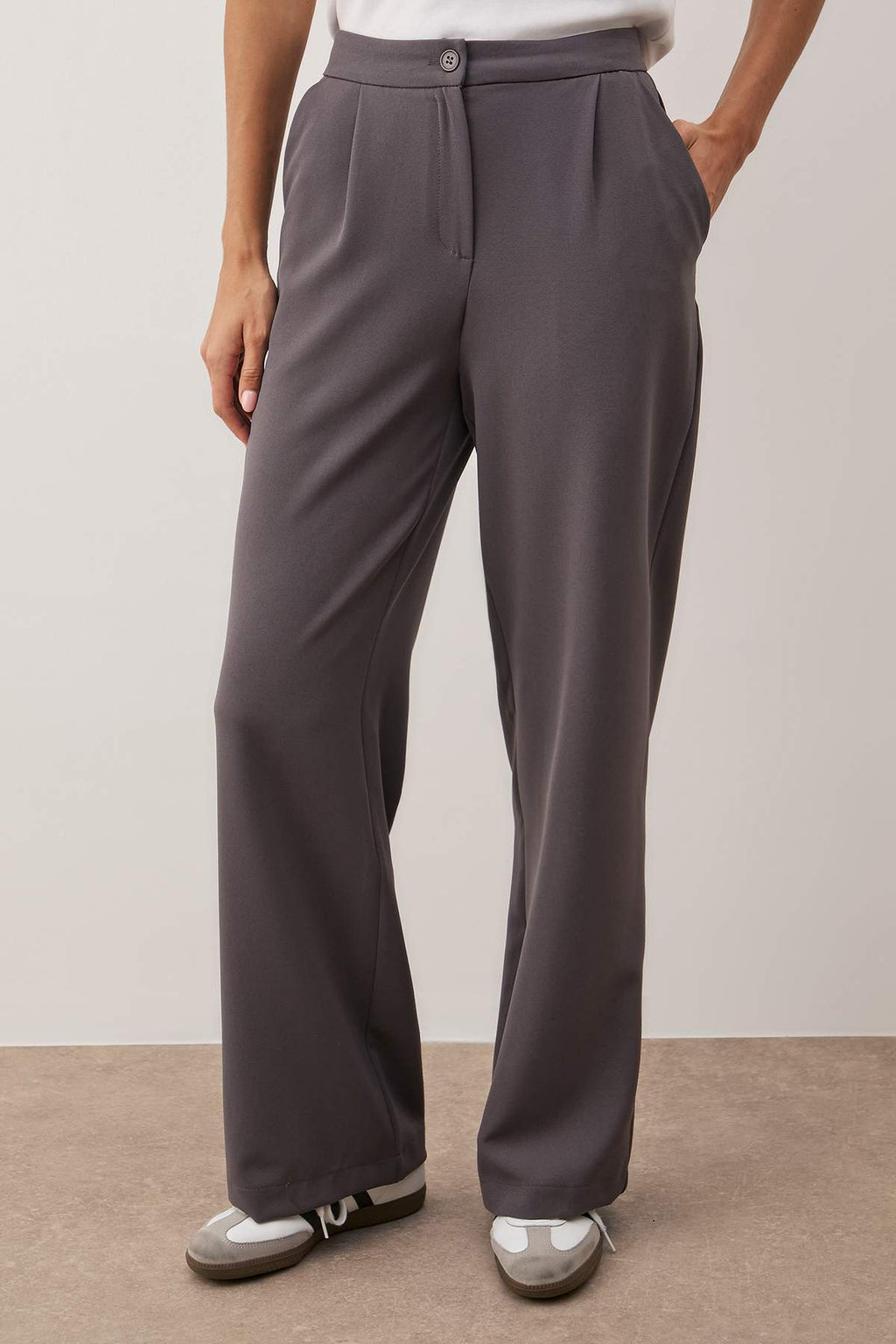 Trendyolmilla Antrasit Wide Leg/Geniş Paça Dokuma Kumaş Pantolon TWOAW22PL0139